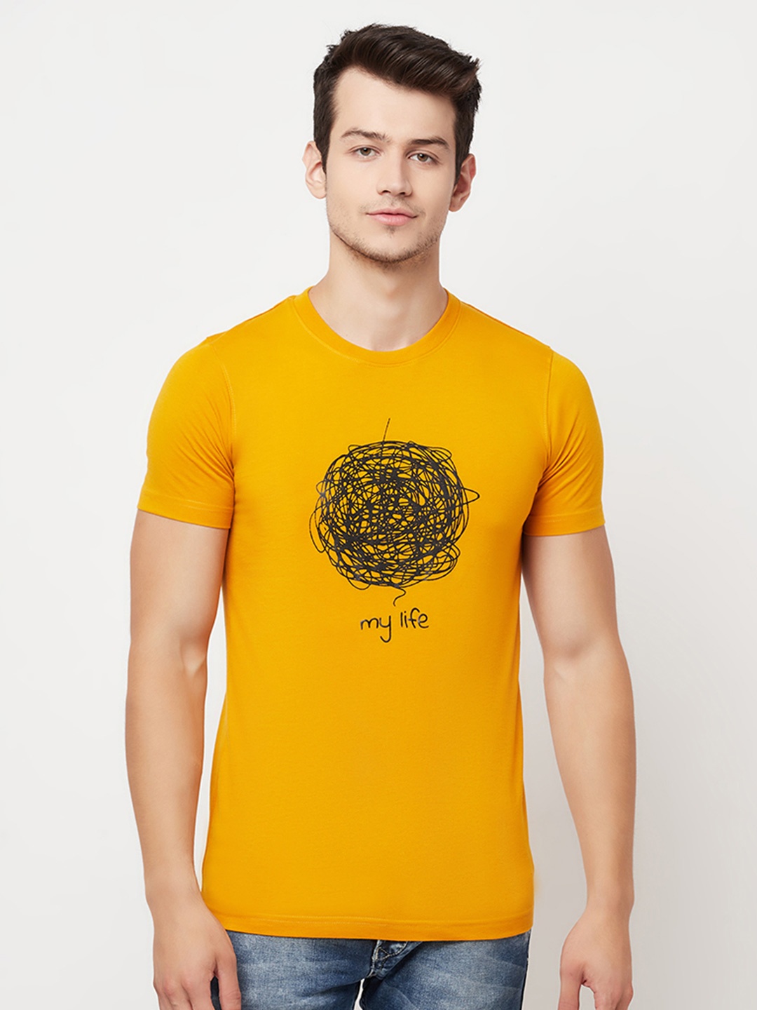 

HOLDIT Men Mustard Yellow Printed Cotton T-shirt