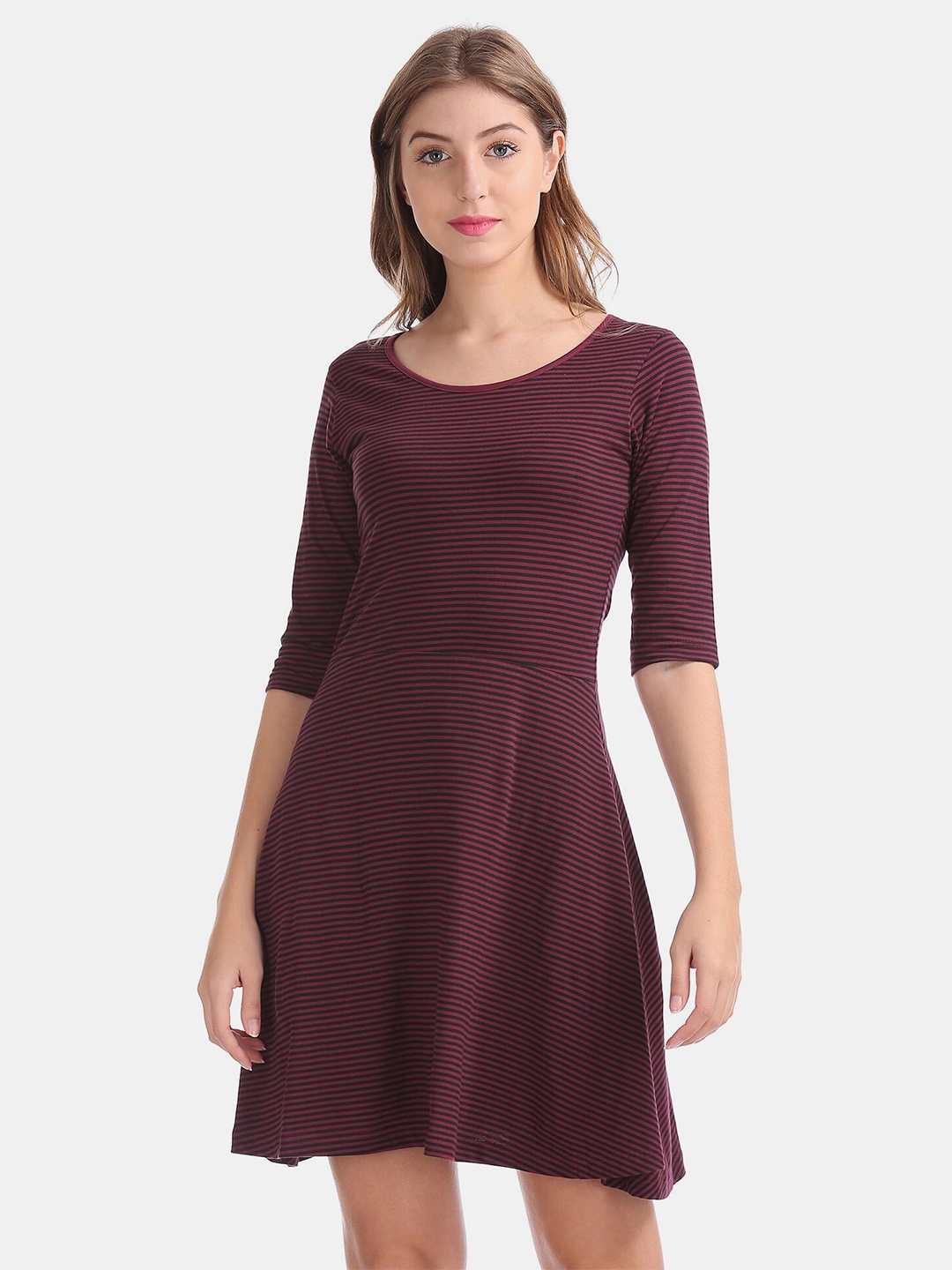 

Sugr Pink Striped Cotton Fit and Flare Dress