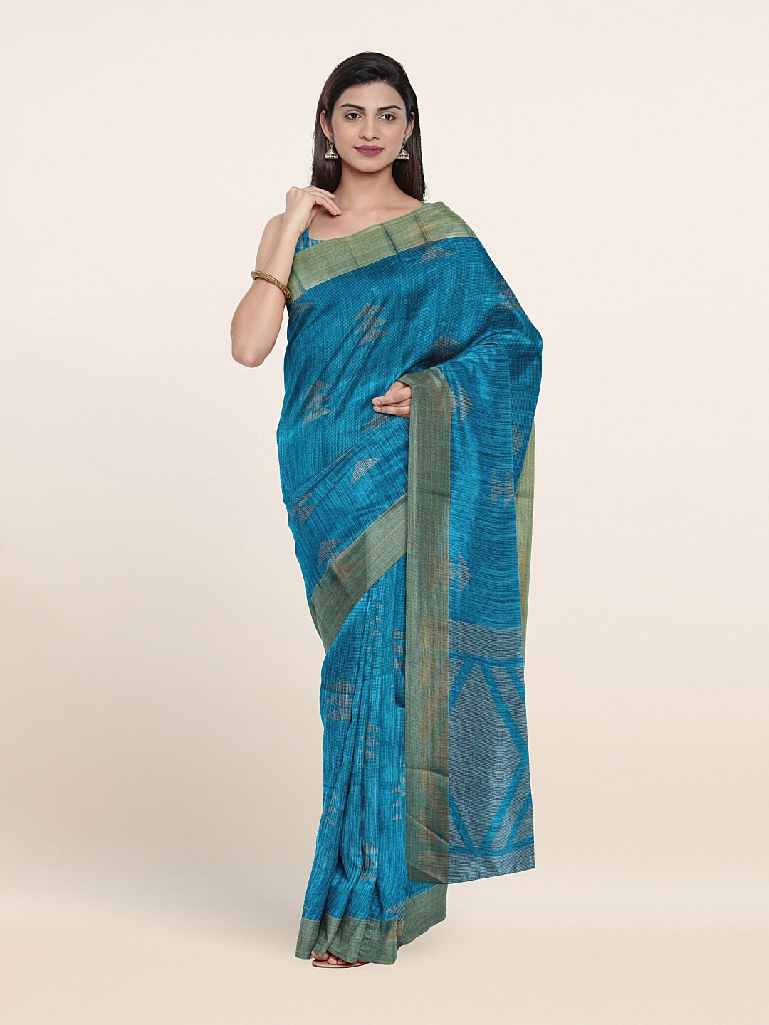 

Pothys Blue & Green Printed Cotton Blend Saree