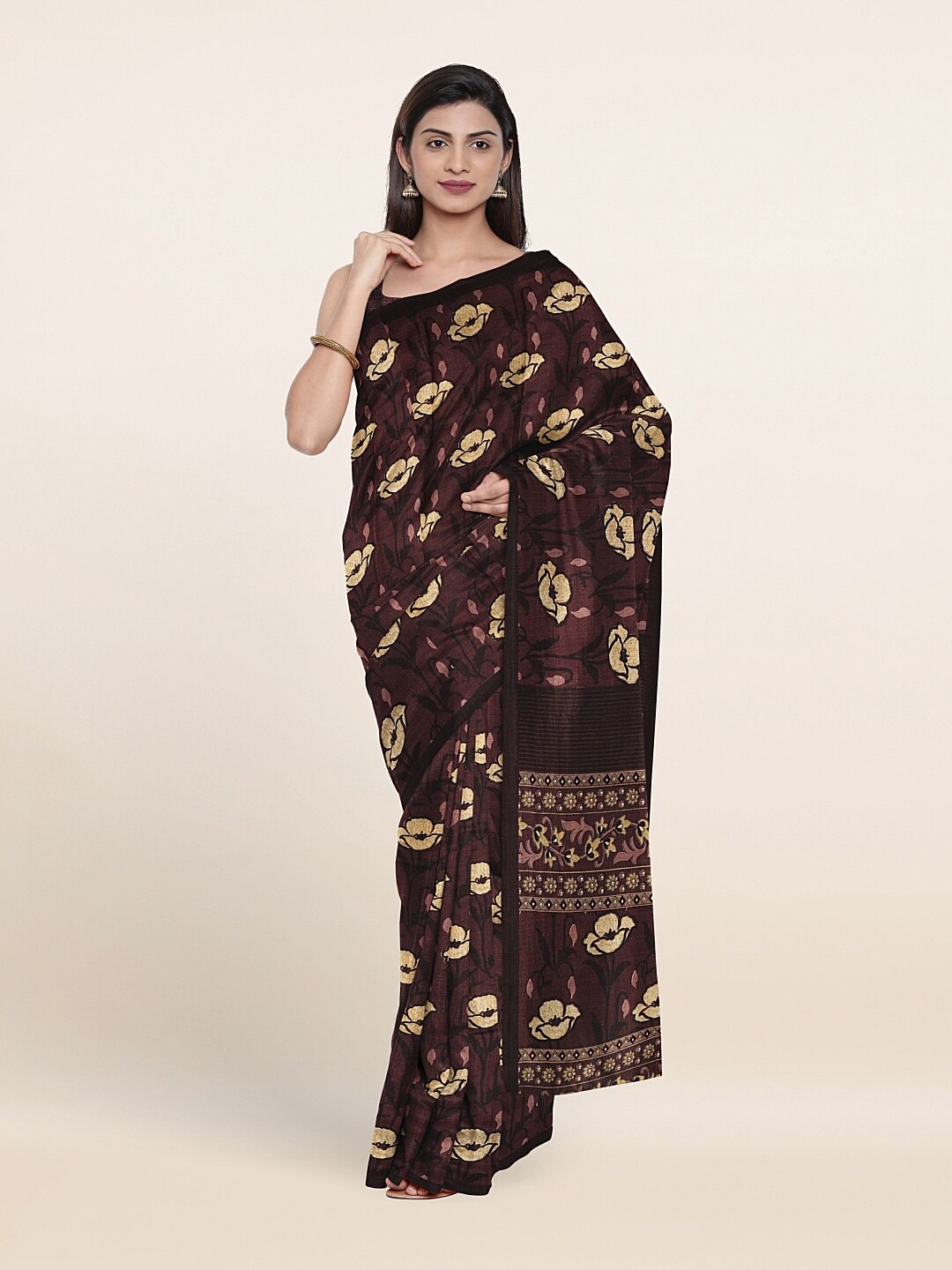 

Pothys Purple & Beige Floral Printed Cotton Blend Saree