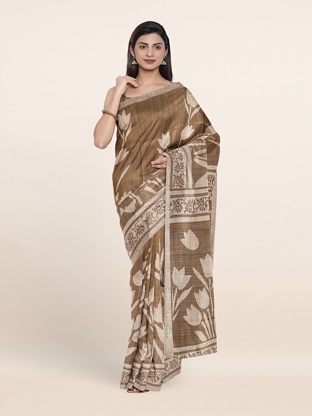 

Pothys Tan Floral Printed Cotton Blend Saree