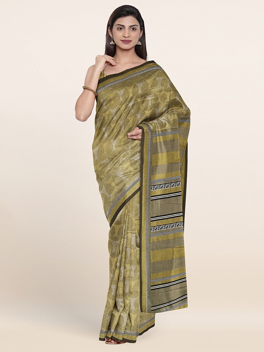 

Pothys Green & Grey Geometric Printed Saree