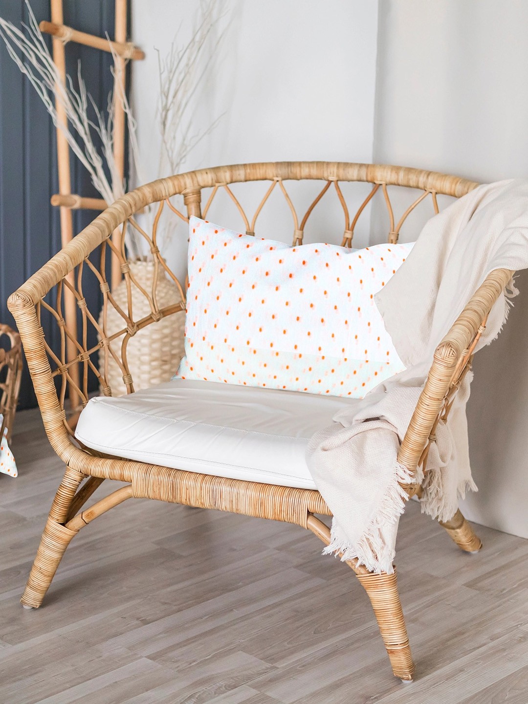 

THE BABY ATELIER Kids White & Neo Orange Polka Dot Pillow Cover