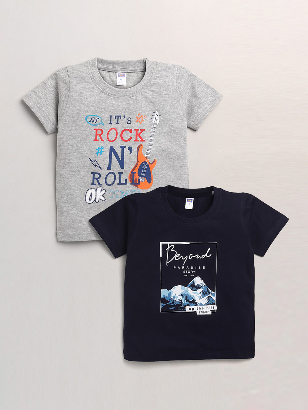 

Nottie Planet Boys Navy Blue & Grey Pack of 2 Printed Cotton T-shirt