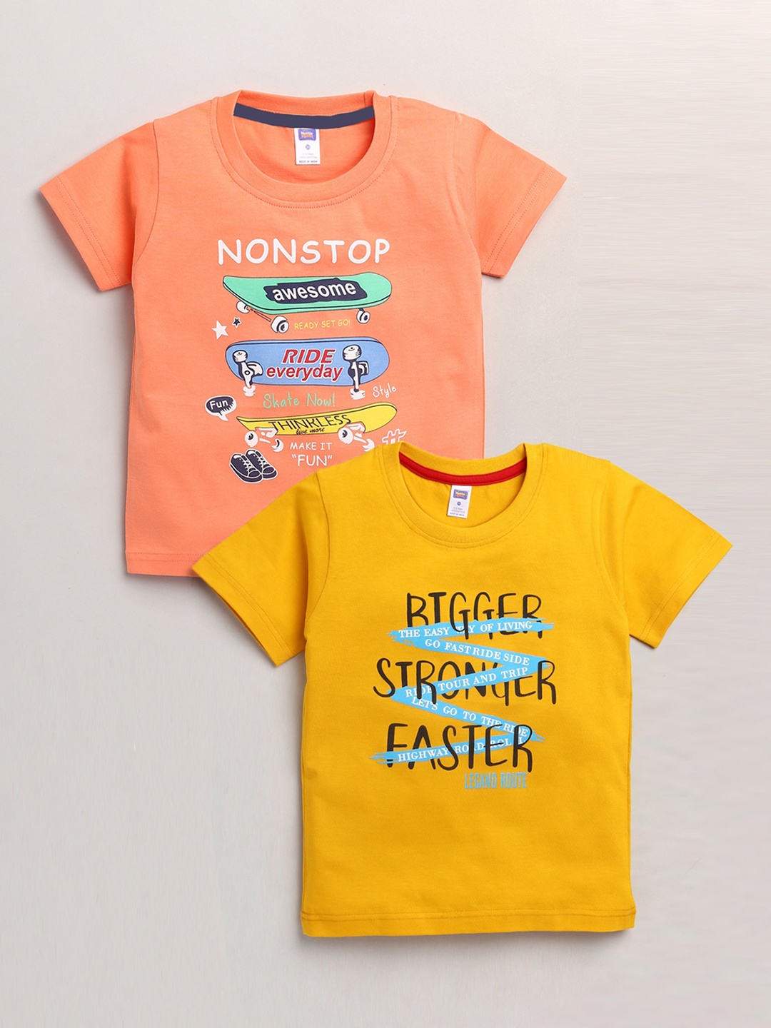 

Nottie Planet Boys Orange & Yellow Typography Set Of 2 Printed Pure Cotton T-shirt