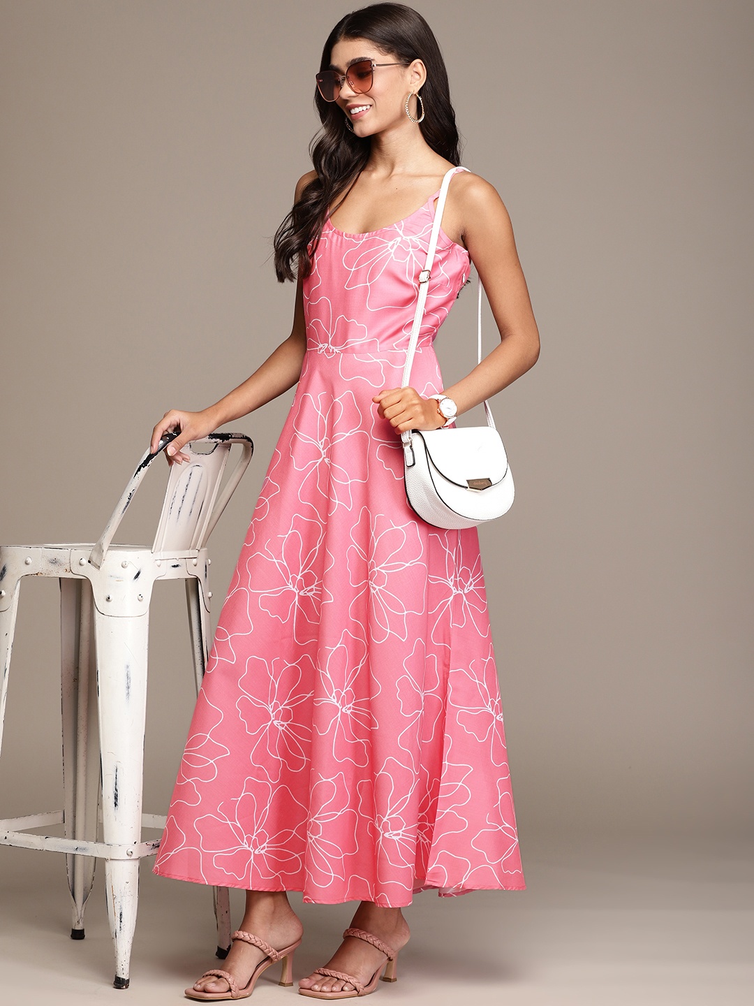 

ZIYAA Pink Floral Print Maxi Dress