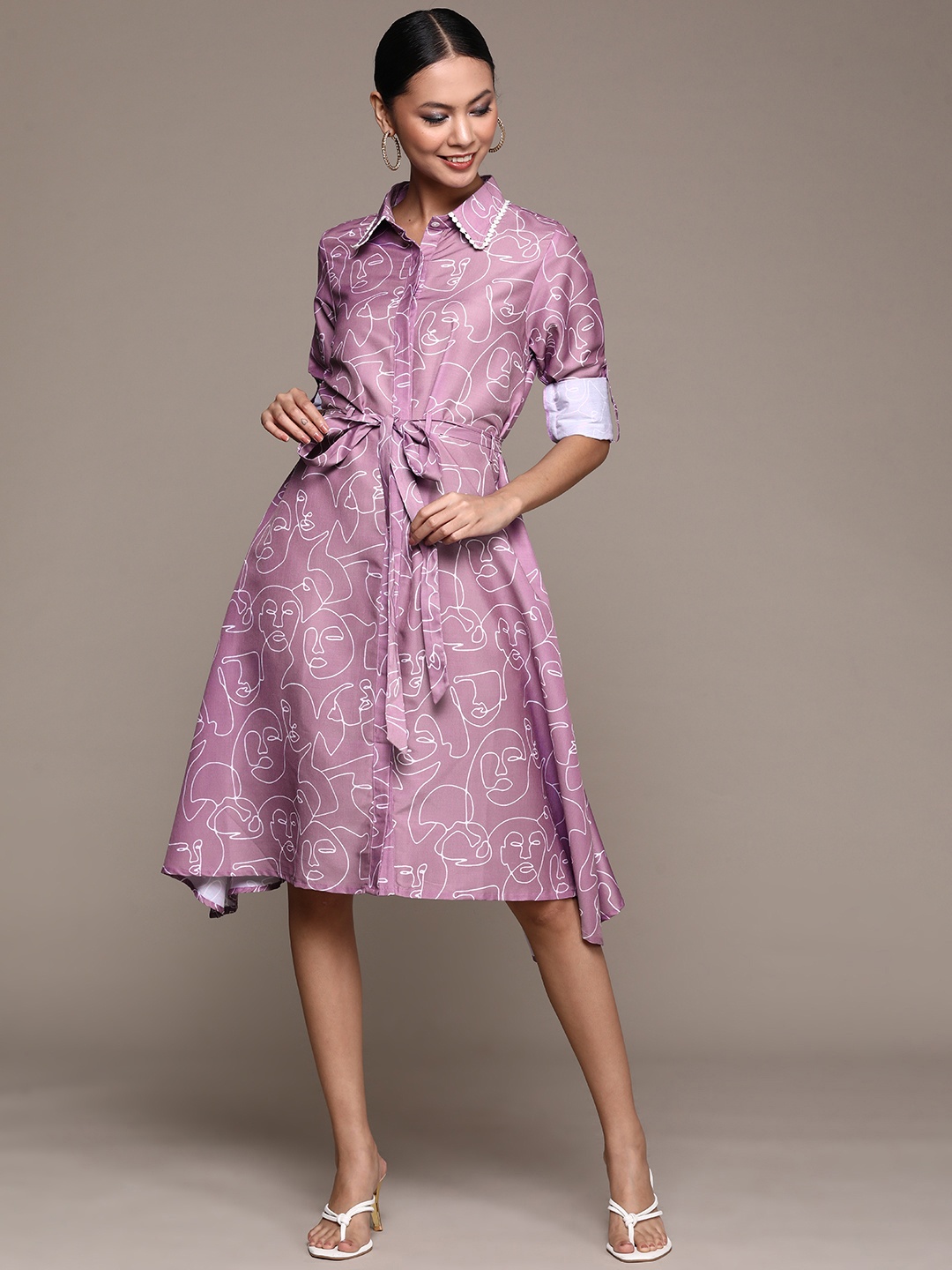 

ZIYAA Mauve Printed Shirt Dress