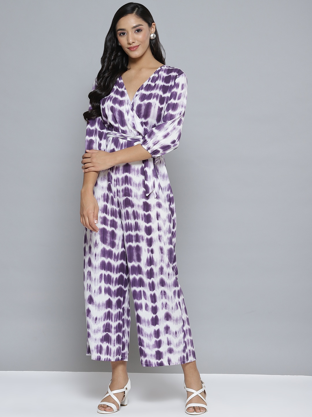 

Femella Lavender & White Printed Basic Jumpsuit
