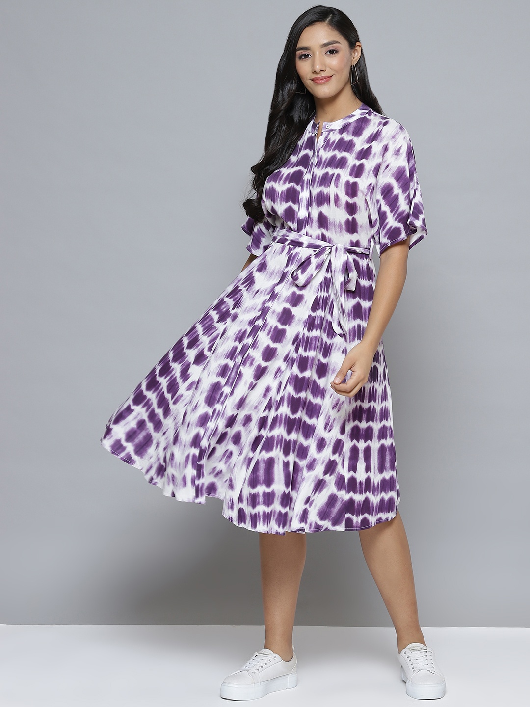 

Femella White & Purple Tie and Dye A-Line Midi Dress