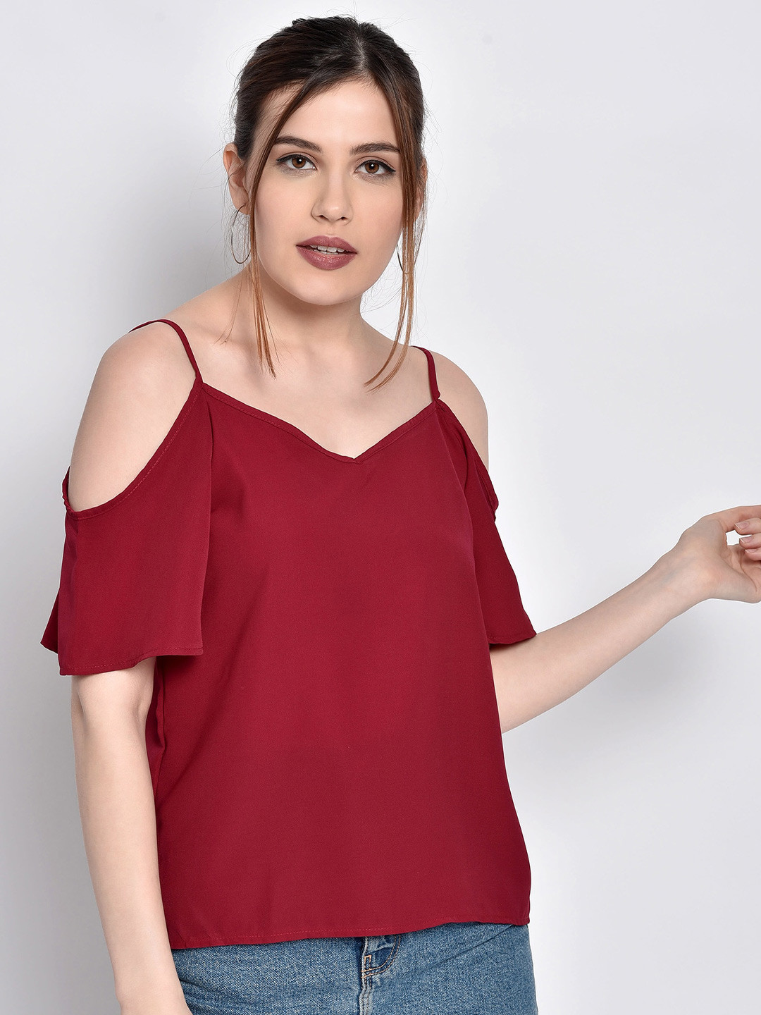 

CHIMPAAANZEE Women Maroon Solid Boxy Top
