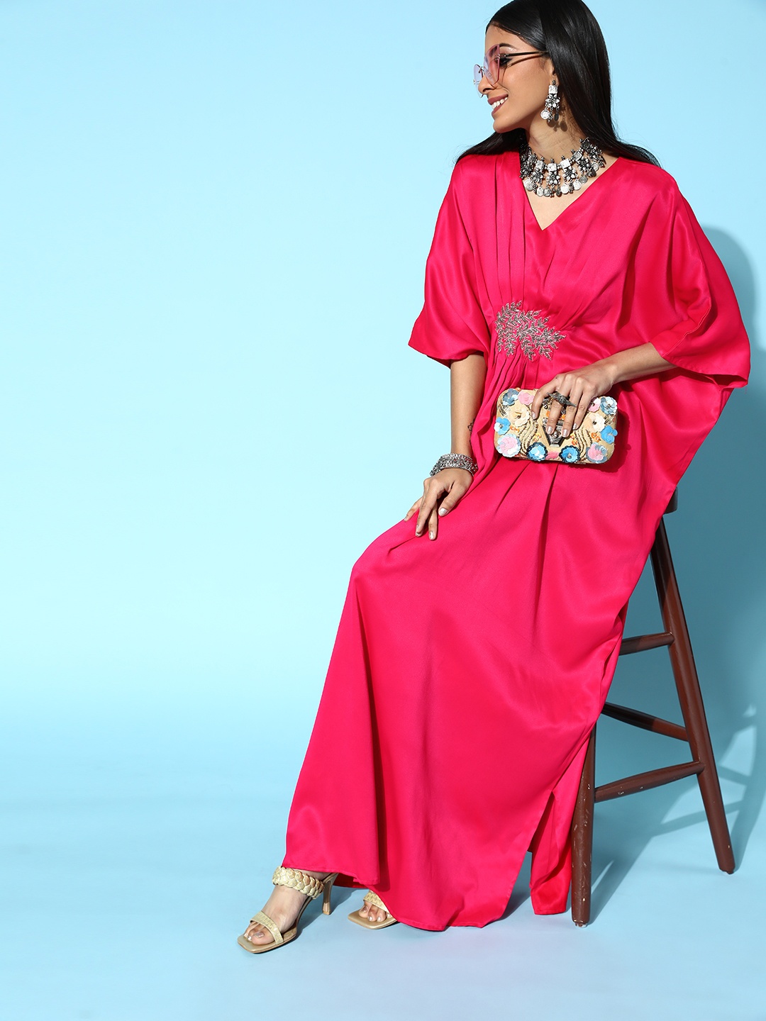 

Inddus Women Fuchsia Solid New Age Kaftan Dress