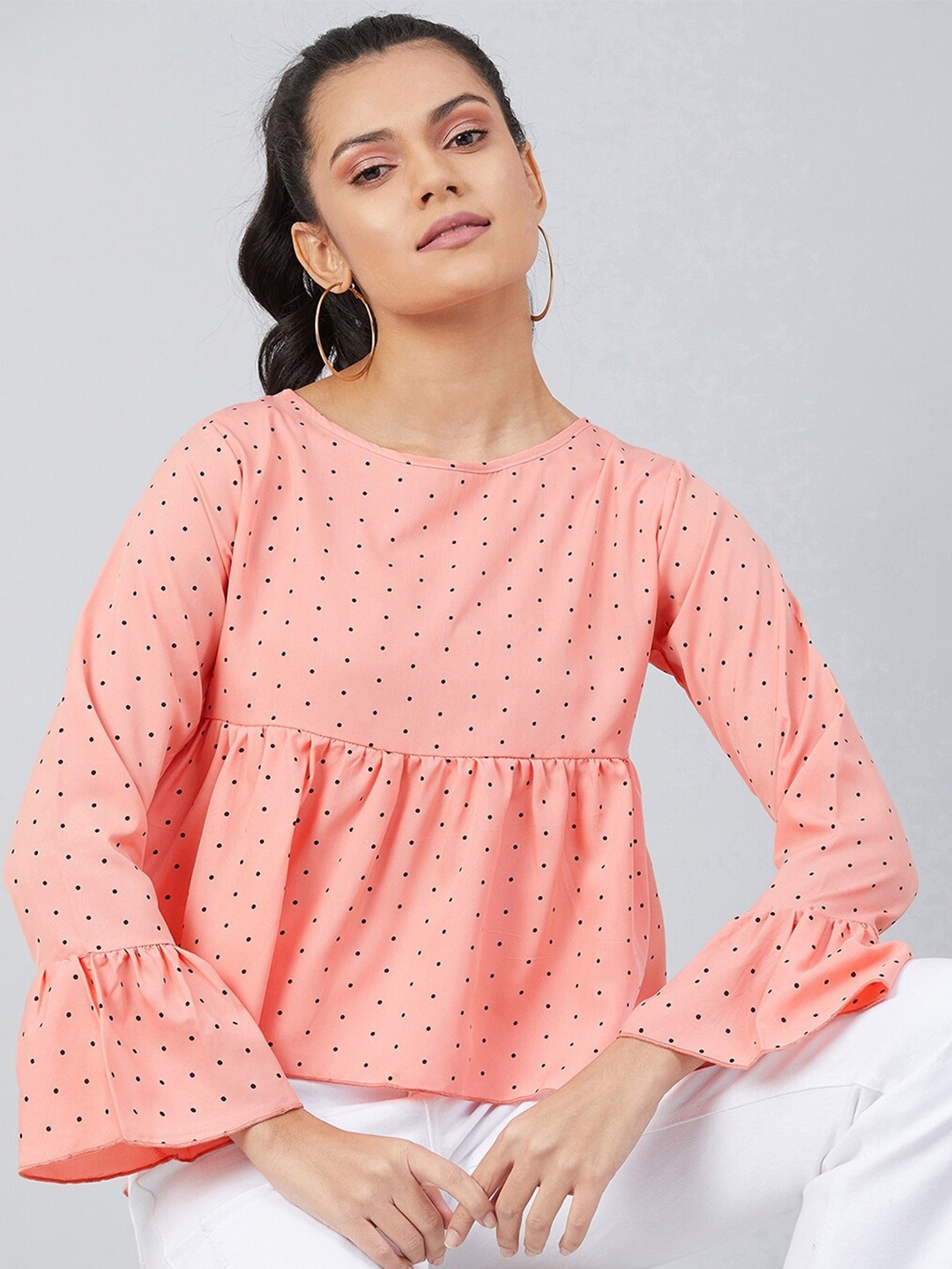 

CHIMPAAANZEE Peach-Coloured Polka Dot Print Top