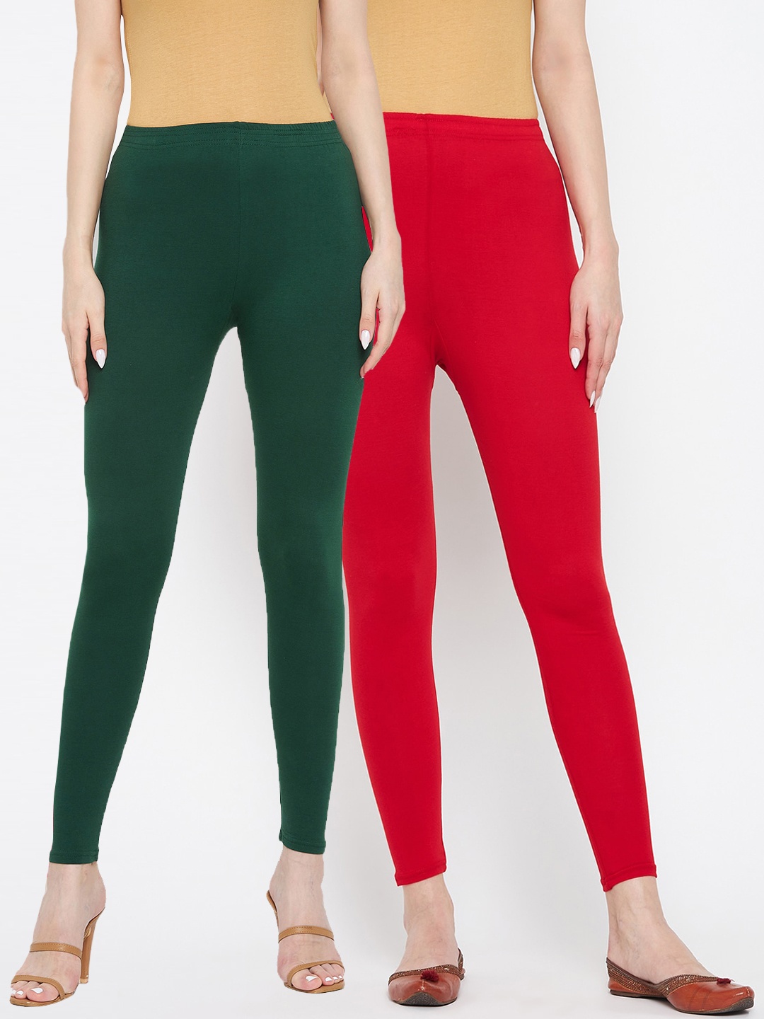 

Clora Creation Women Pack of 2 Red & Green Solid Leggings