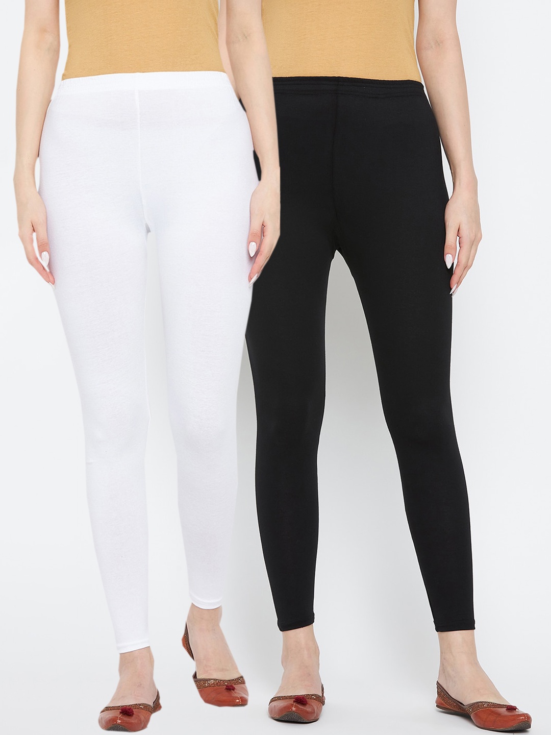 

Clora Creation Women Set of 2 Black & Off-White Solid Ankle Length Cotton Leggings