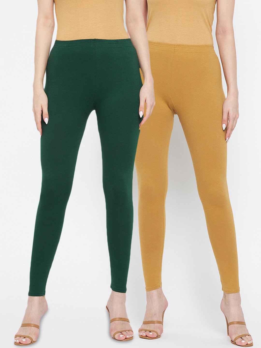 

Clora Creation Women Pack Of 2 Green & Beige Solid Ankle-Length Leggings