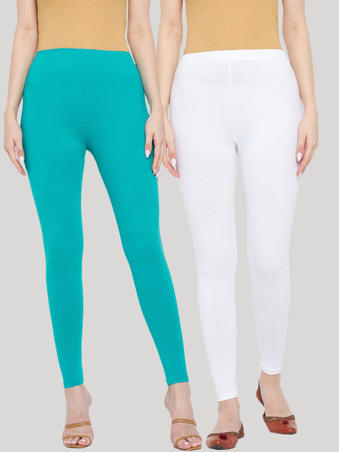 

Clora Creation Women Pack Of 2 Sea Green & Off-White Solid Ankle-Length Leggings