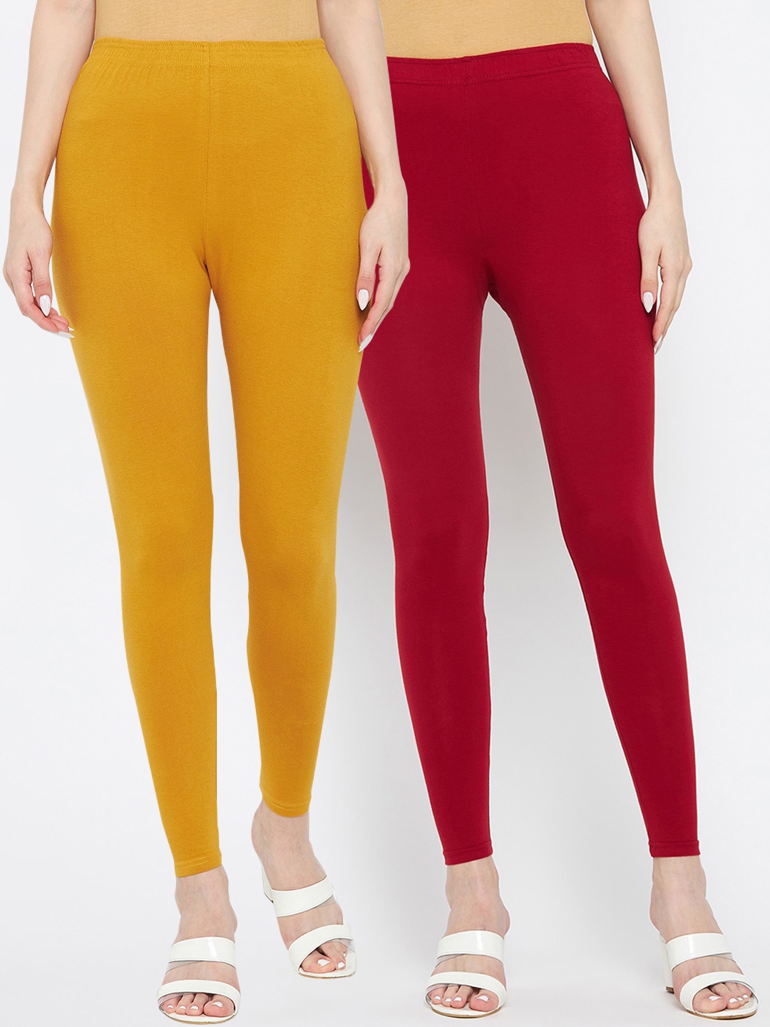 

Clora Creation Women Pack Of 2 Maroon & Mustard Solid Ankle-Length Leggings