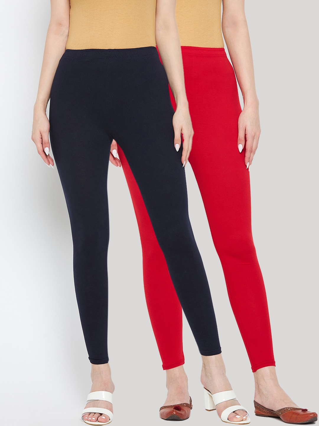 

Clora Creation Women Pack Of 2 Red & Navy Blue Solid Cotton Ankle Length Leggings