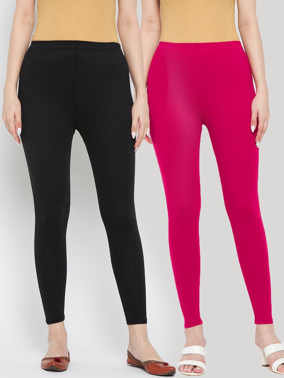 

Clora Creation Women Black & Magenta Pack Of 2 Solid Ankle-Length Leggings