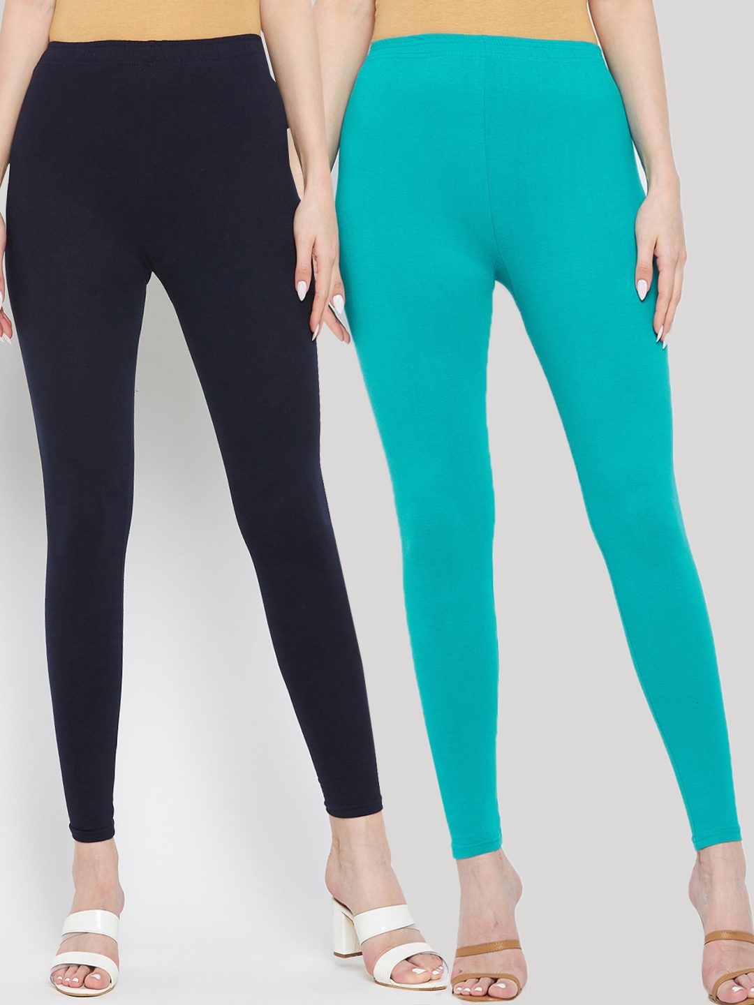 

Clora Creation Women Navy Blue & Sea Green Pack Of 2 Solid Ankle-Length Leggings