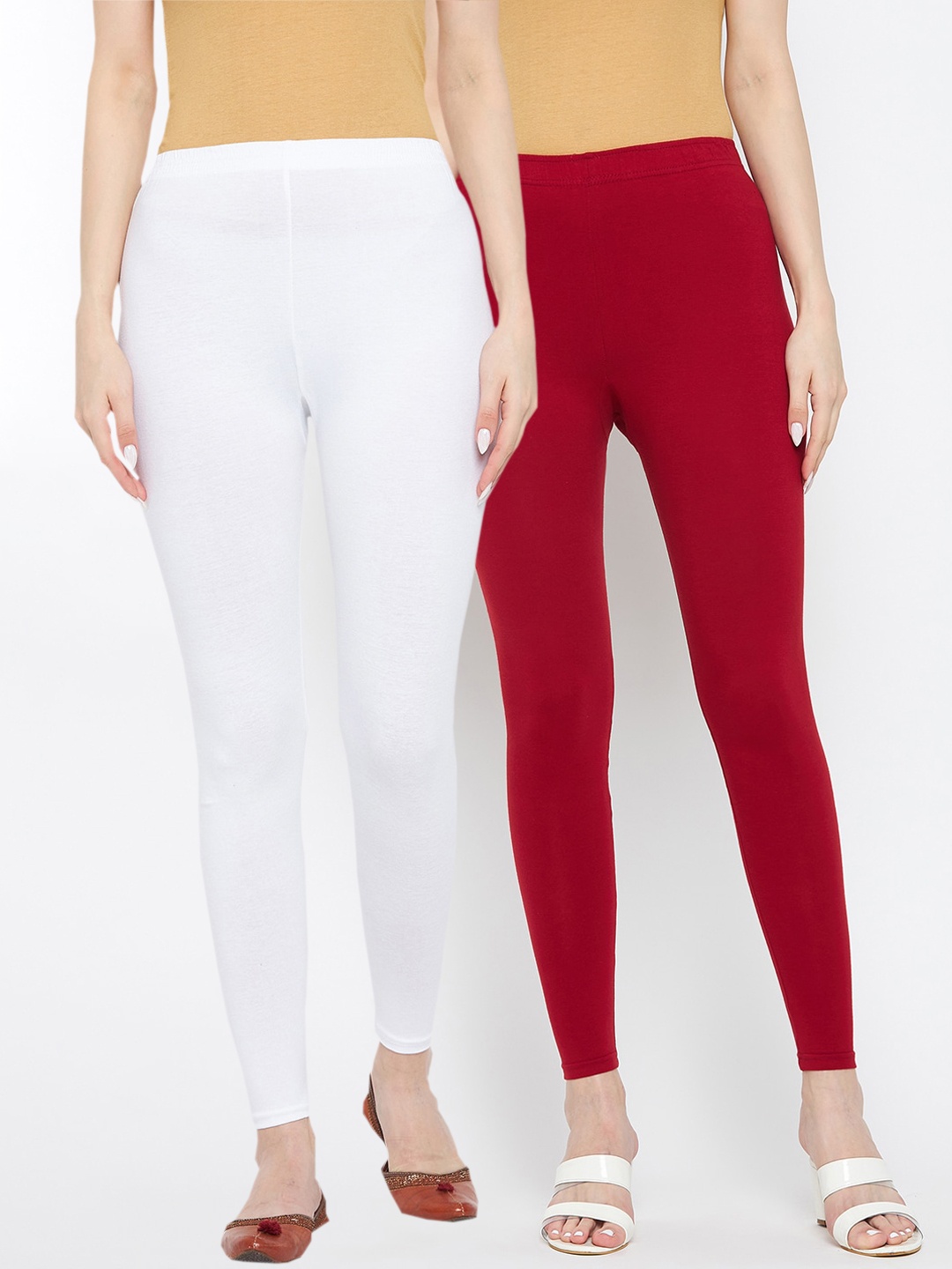 

Clora Creation Women Maroon & Off-White Pack Of 2 Solid Ankle-Length Leggings