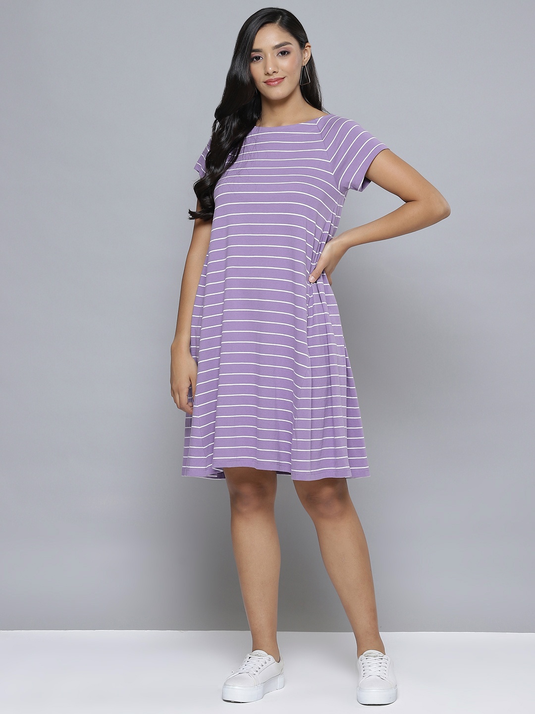 

Femella Lavender Striped A-Line Mini Dress