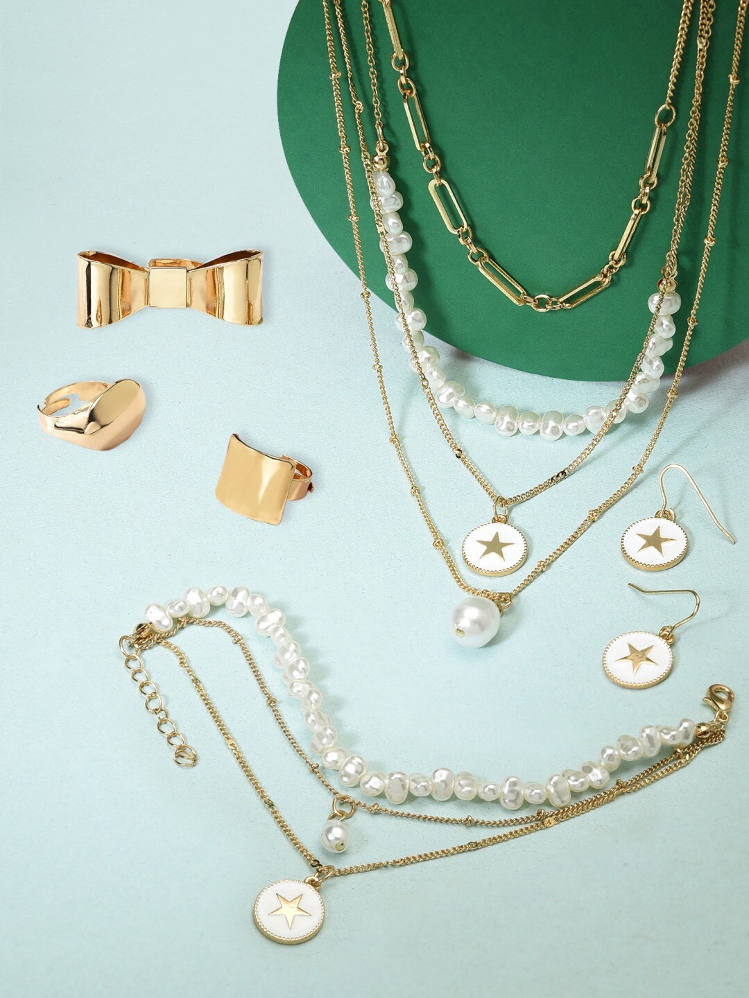 

AMI Gold-Toned & White Gold-Plated Layered Jewellery Set