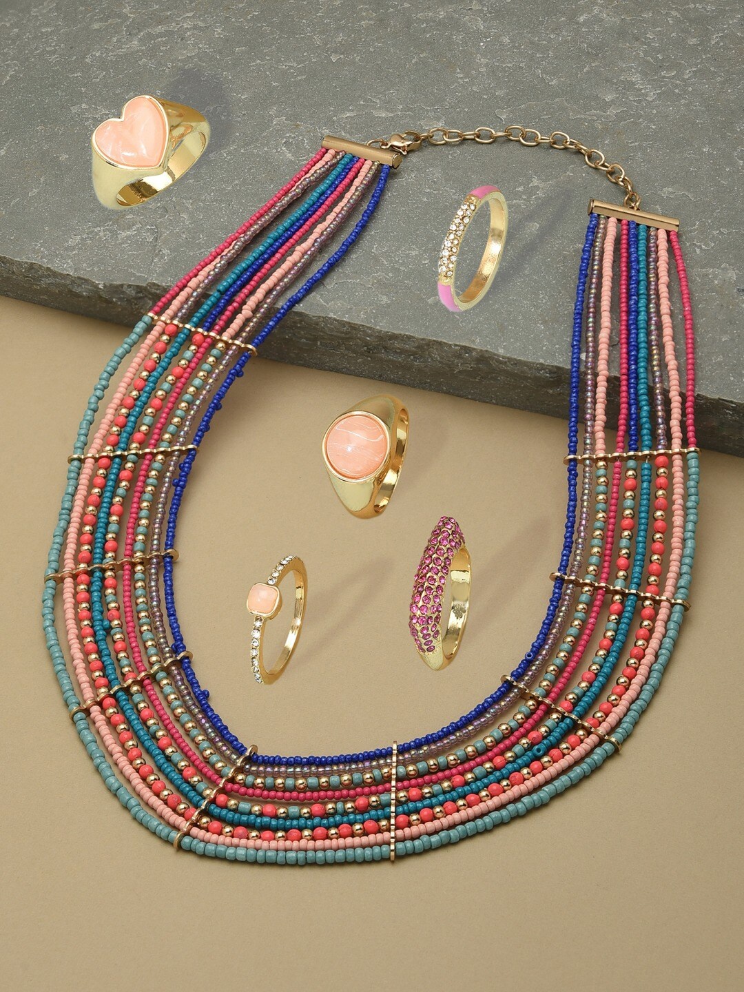 

AMI Multicoloured Gold-Plated Necklace With Ring, Multi