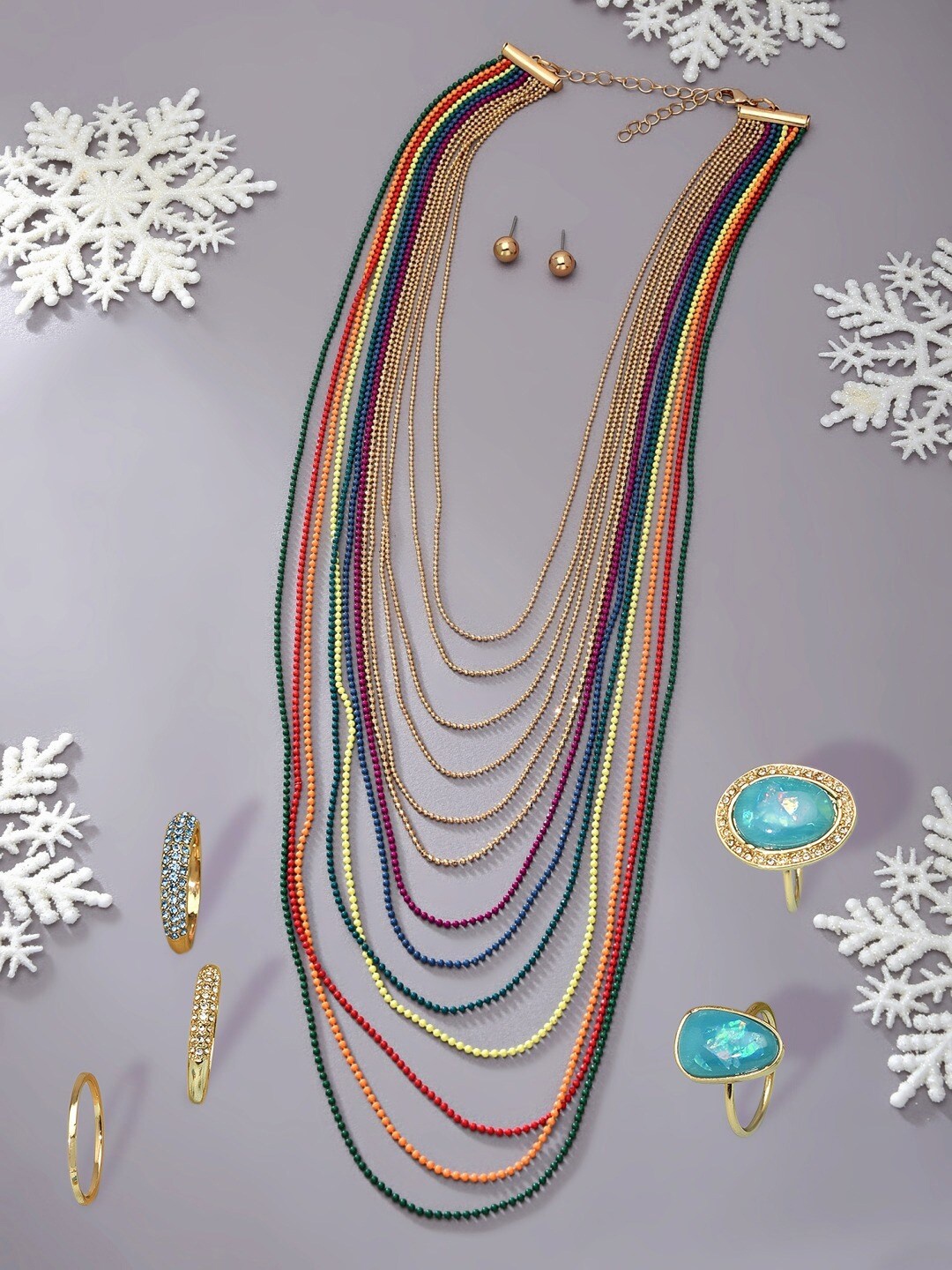 

AMI Gold-Toned & Blue Gold-Plated Layered Jewellery Set
