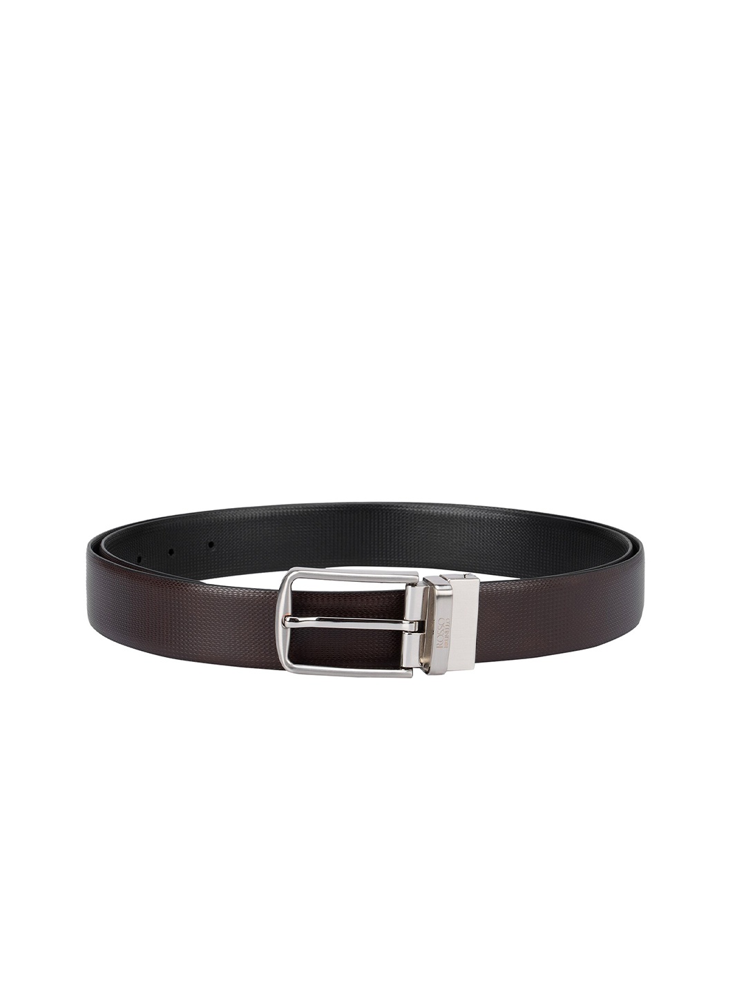 

ROSSO BRUNELLO Men Brown & Black Textured Reversible Leather Formal Belt