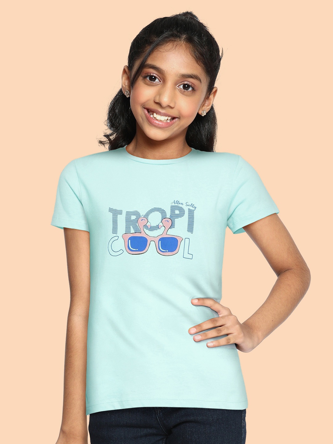

Allen Solly Junior Girls Blue Typography Printed Pure Cotton T-shirt