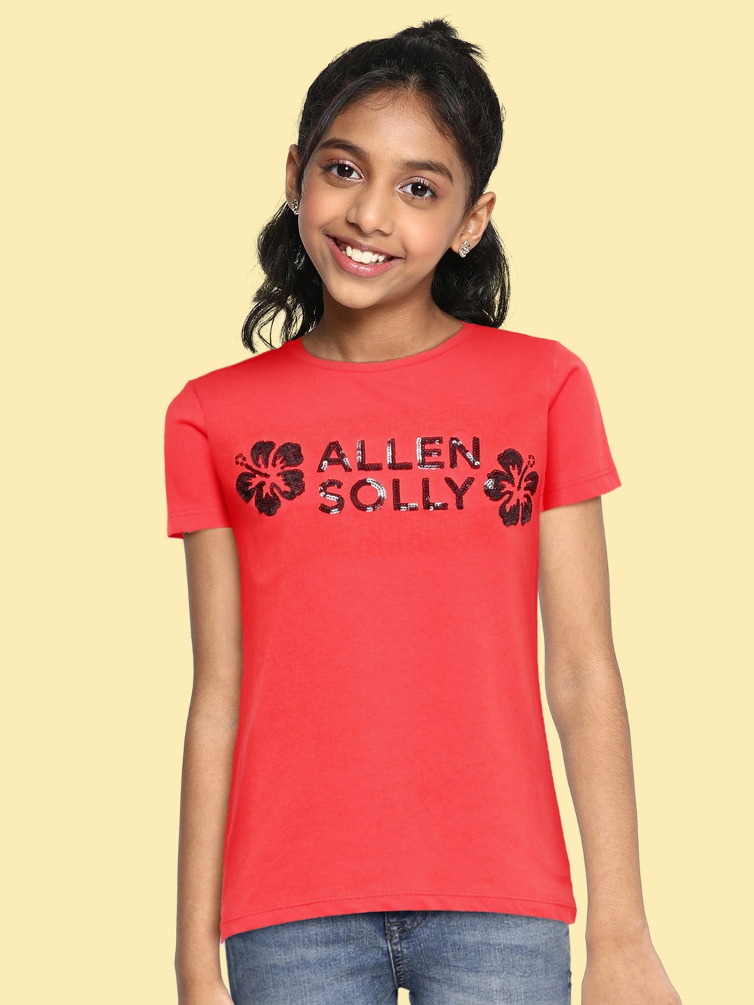 

Allen Solly Junior Girls Red Brand Logo Pure Cotton T-shirt