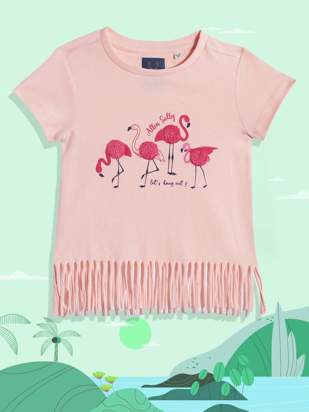 

Allen Solly Junior Girls Peach-Coloured Printed Pure Cotton T-shirt