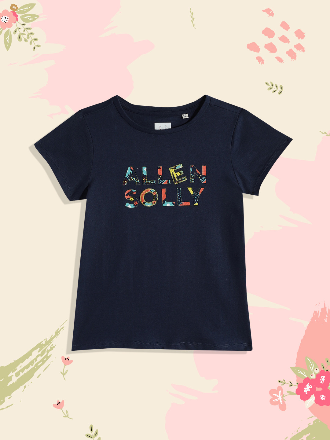 

Allen Solly Junior Girls Navy Blue Brand Logo Printed Pure Cotton T-shirt