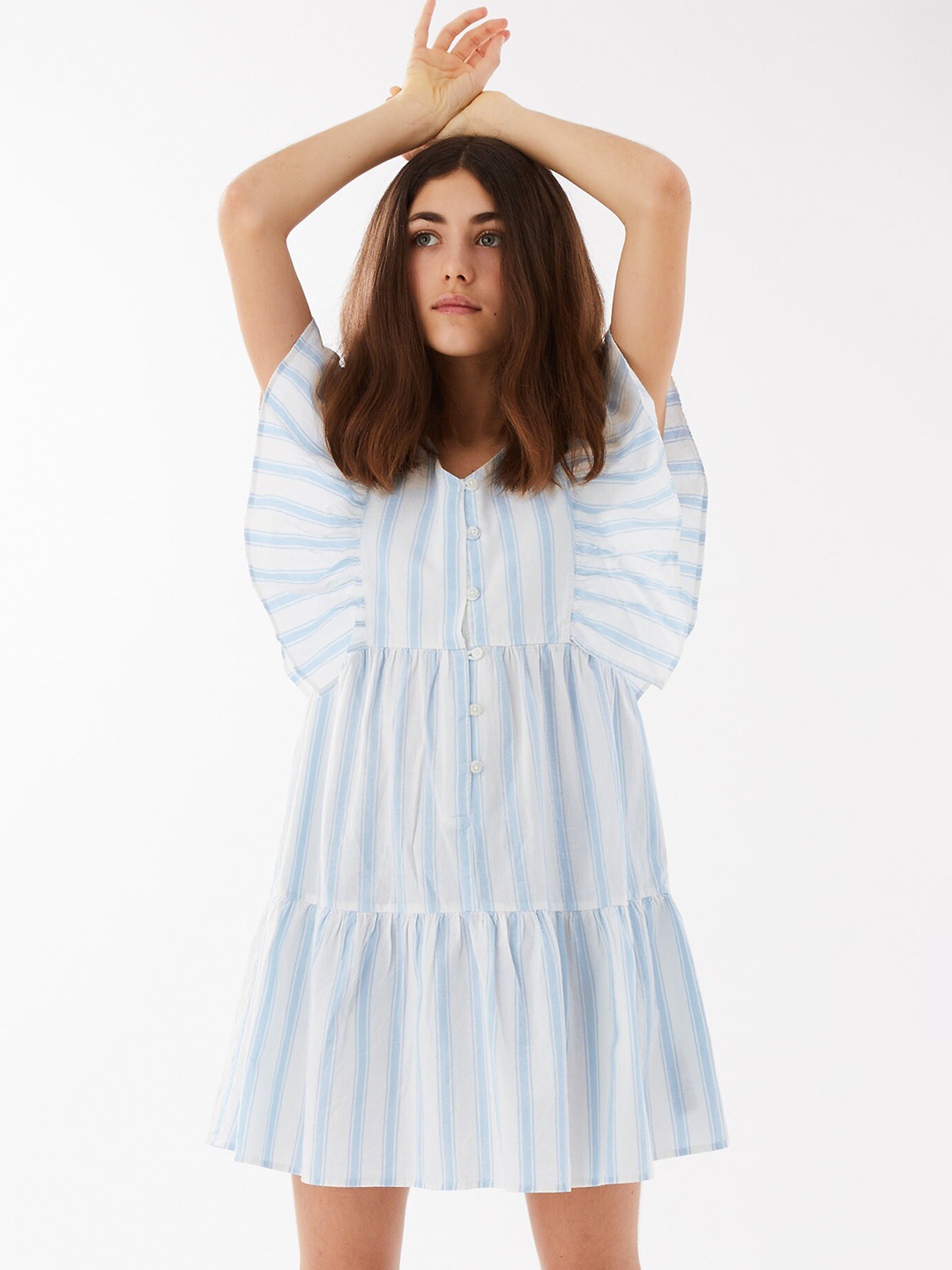 

Marks & Spencer Blue & White Striped A-Line Pure Cotton Dress