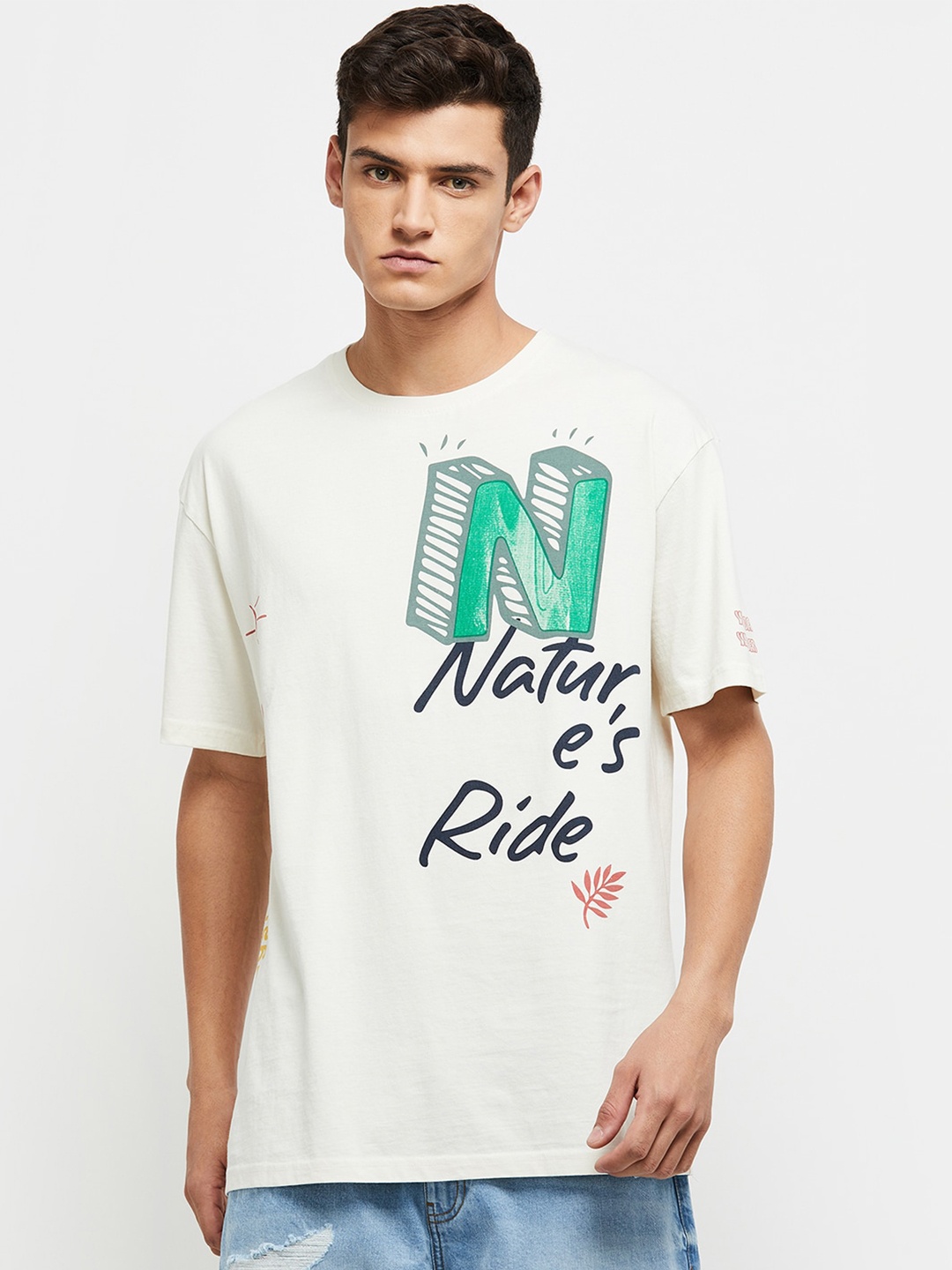 max Men Off White Typography Printed T-shirt