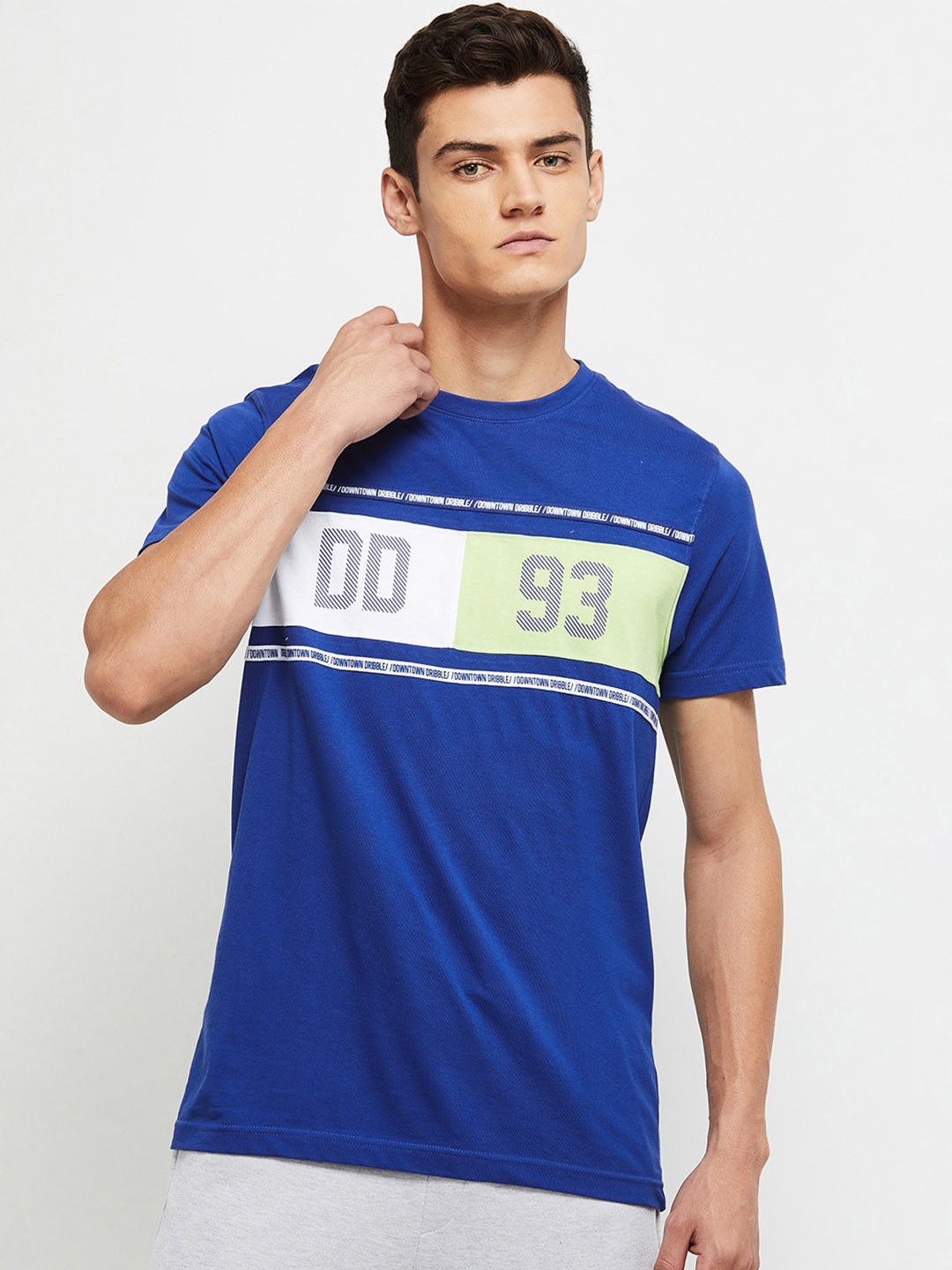

max Men Blue Typography Printed Cotton T-shirt