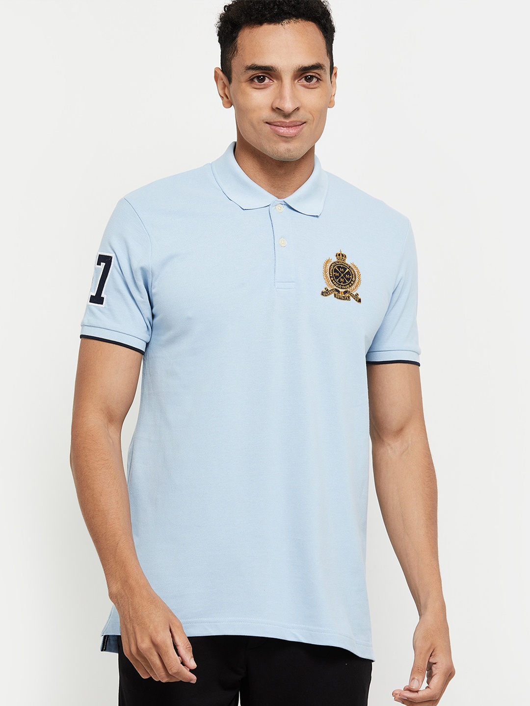 

max Men Blue Polo Collar T-shirt