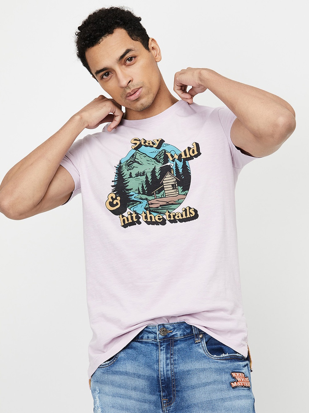 

max Men Lavender Graphic Printed Pure Cotton T-shirt
