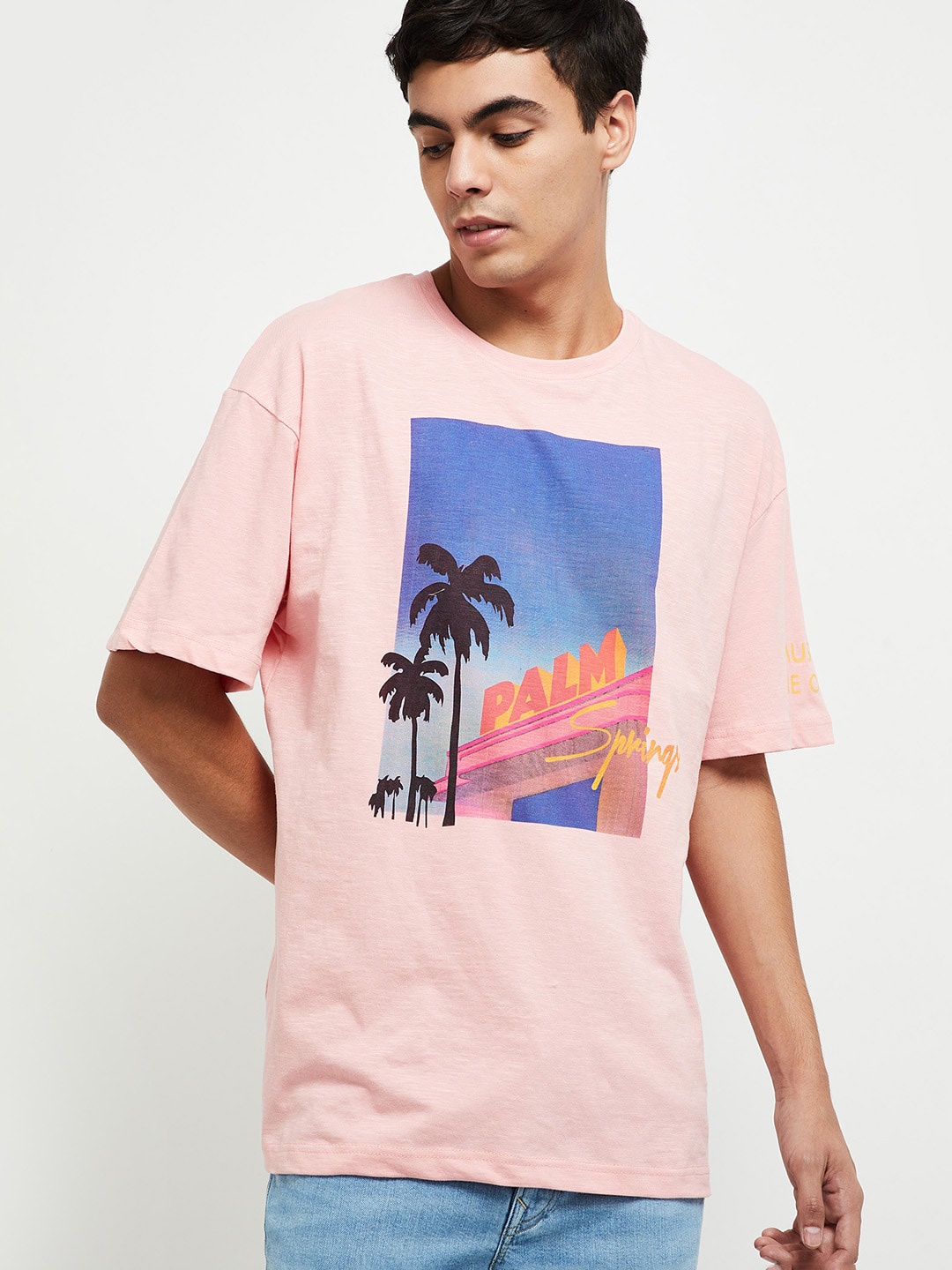 

max Men Pink Printed T-shirt