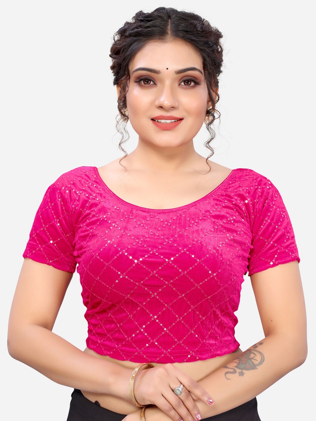 

SIRIL Pink Sequinned Embellished Saree Blouse