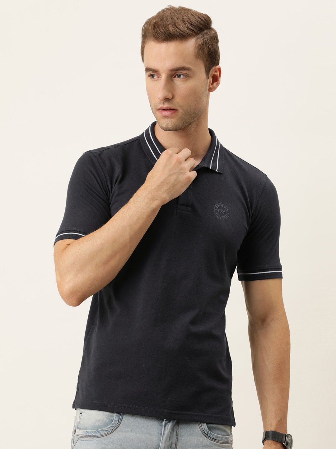 

Peter England Men Charcoal Solid Polo Collar T-shirt