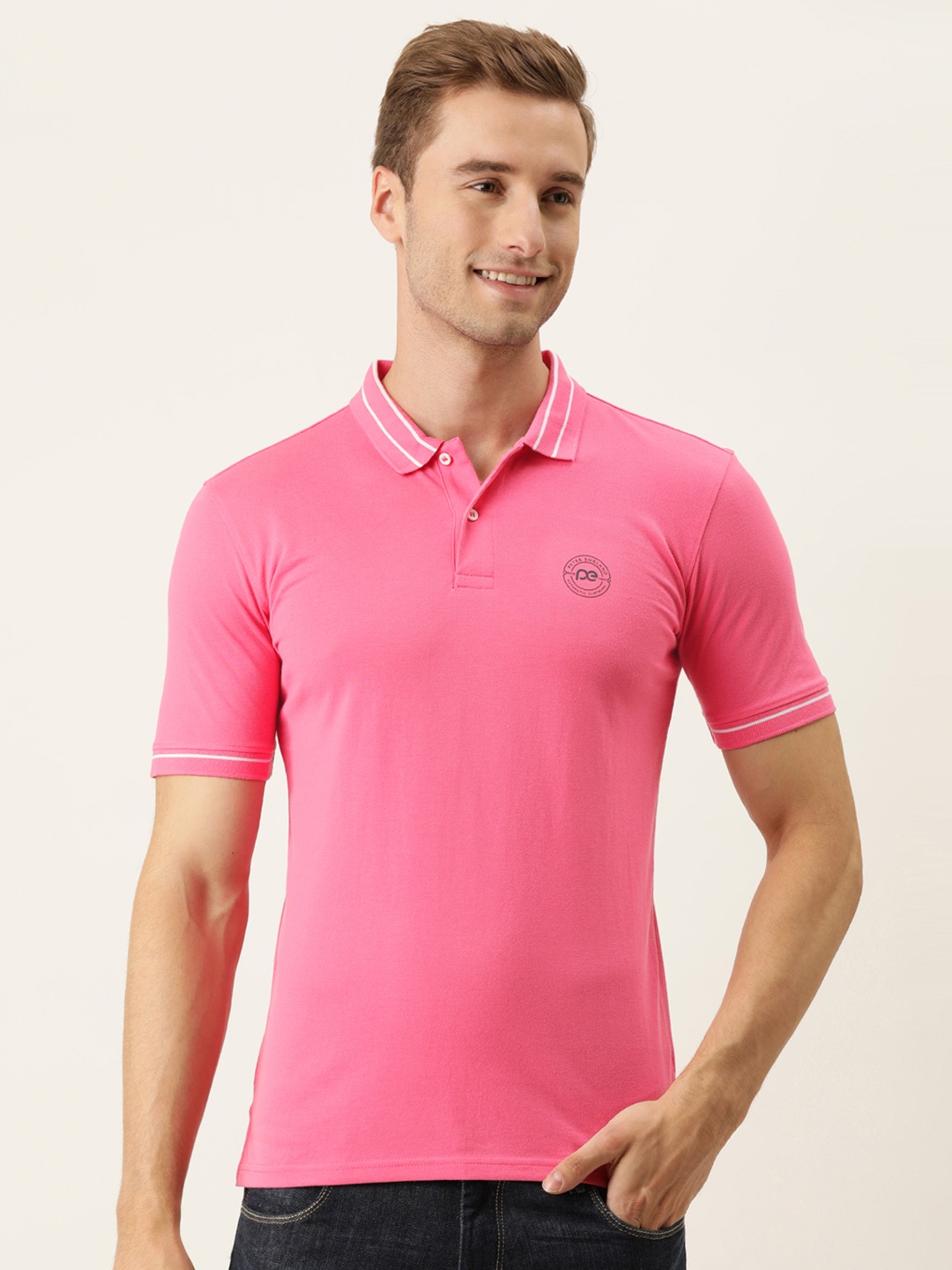 

Peter England Men Pink Solid Polo Collar T-shirt