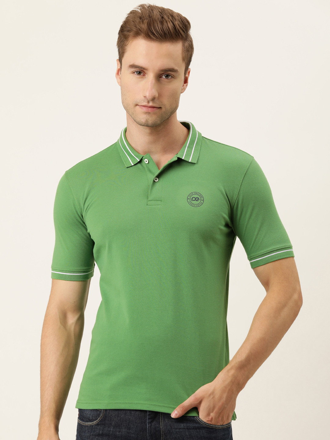 

Peter England Men Green Solid Polo Collar T-shirt