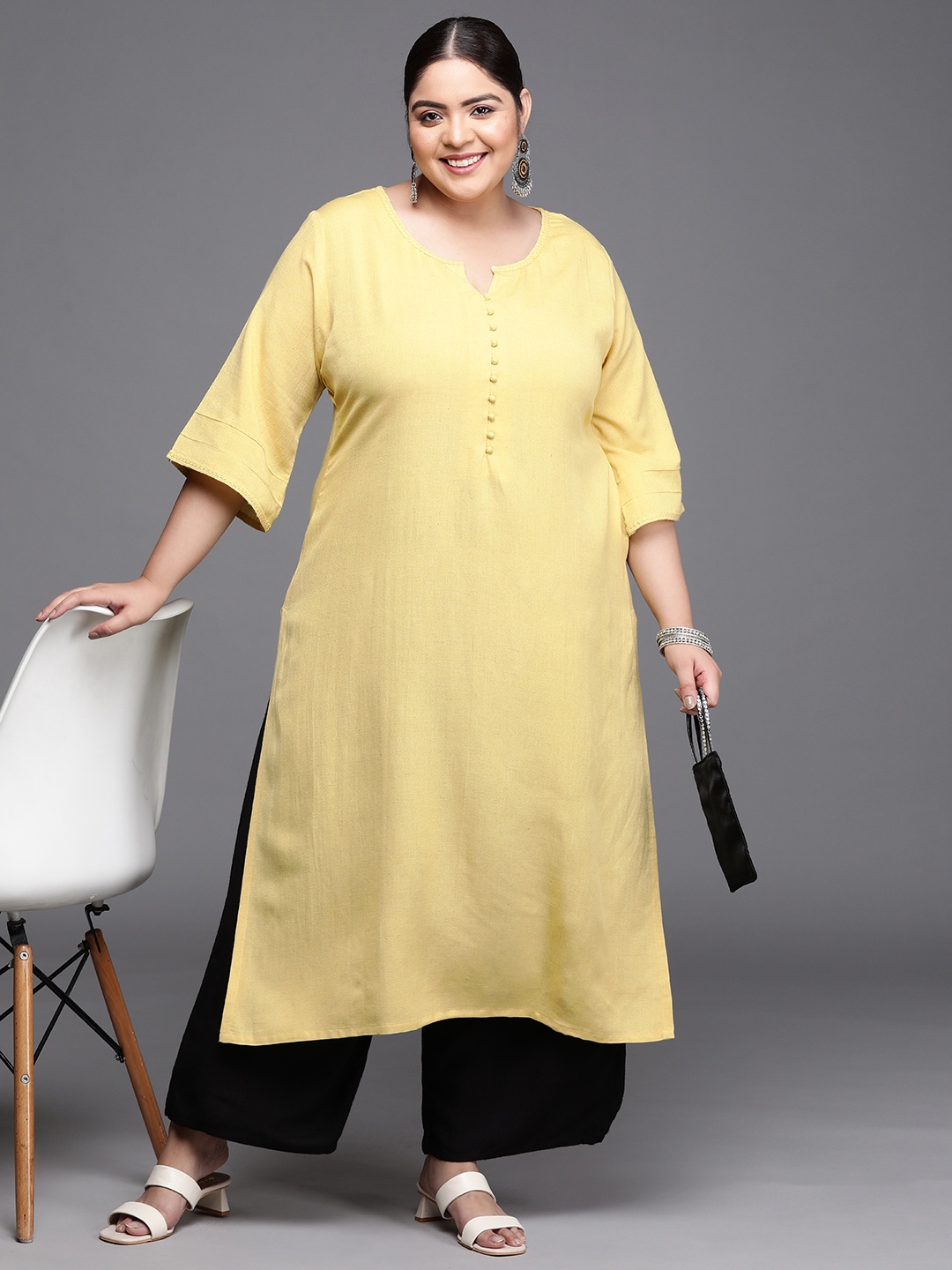 

EXTRA LOVE BY LIBAS Women Mustard Yellow Pastels Kurta