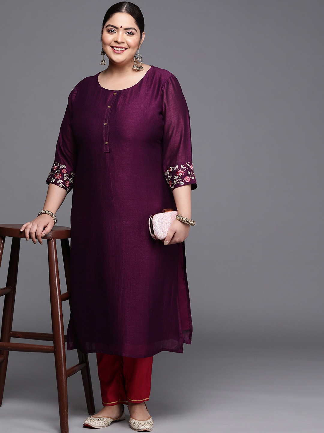 

EXTRA LOVE BY LIBAS Women Plus Size Purple Solid Kurta