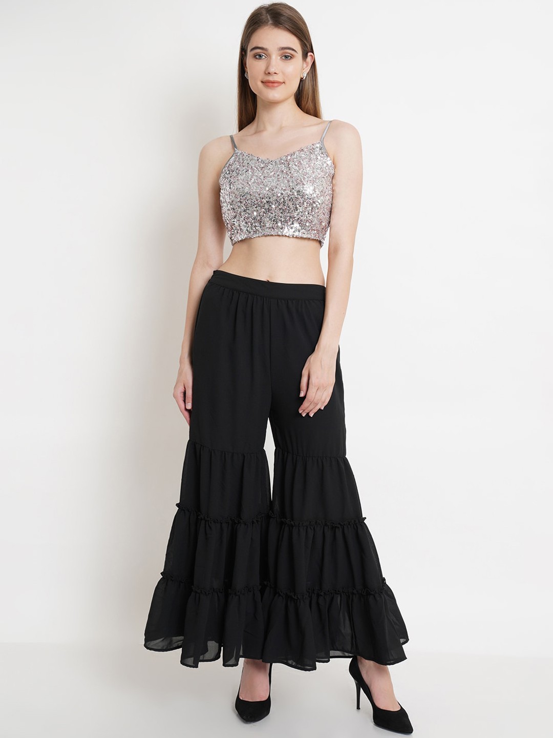 

Purple State Women Silver-Toned Top with Sharara