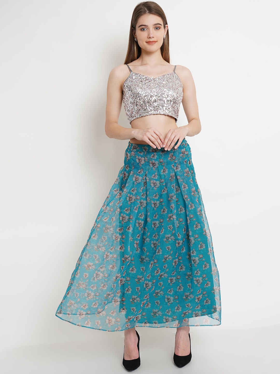 

Purple State Women Silver-Toned Top with Skirt