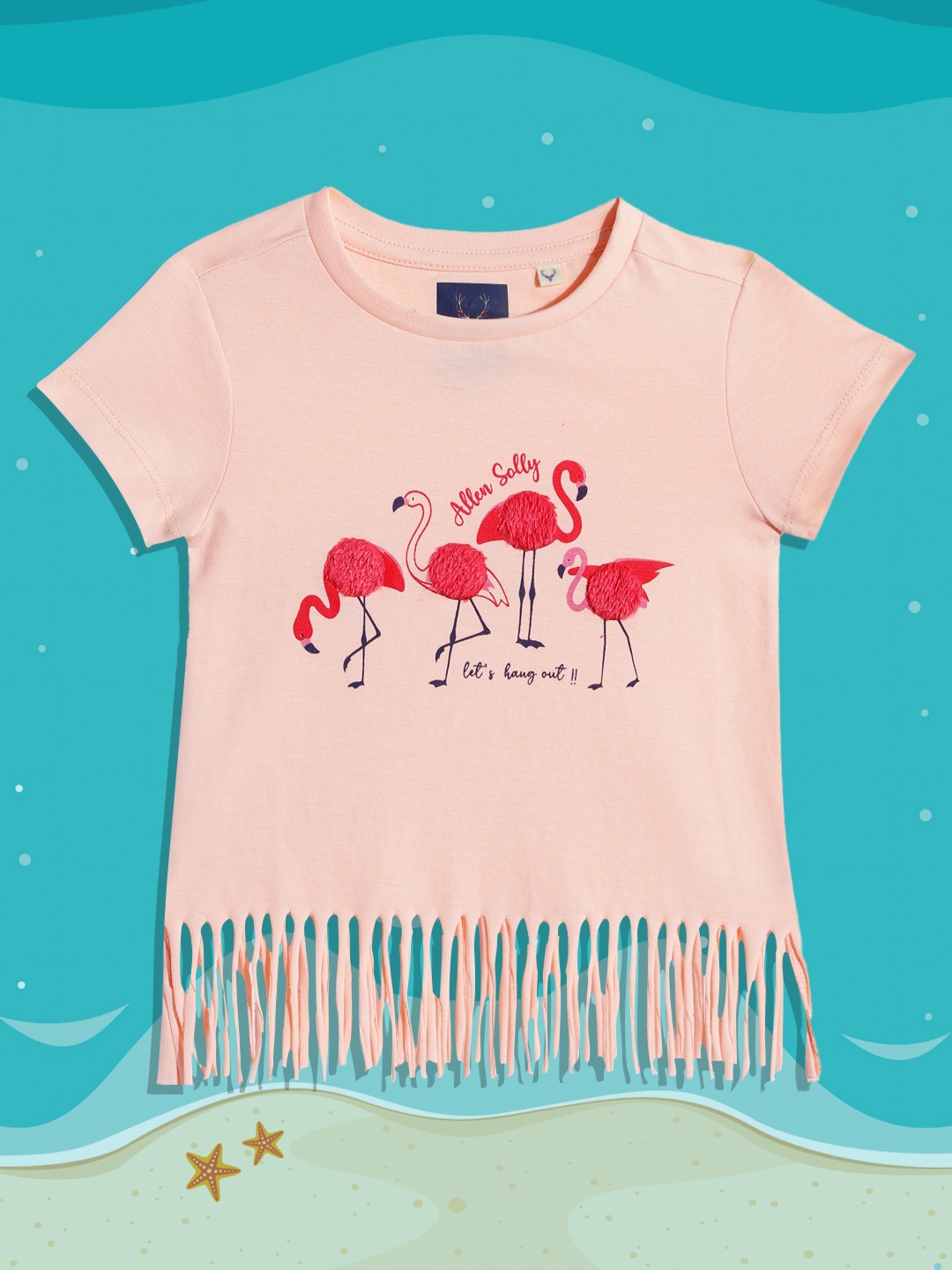 

Allen Solly Junior Girls Peach-Coloured Printed Pure Cotton T-shirt