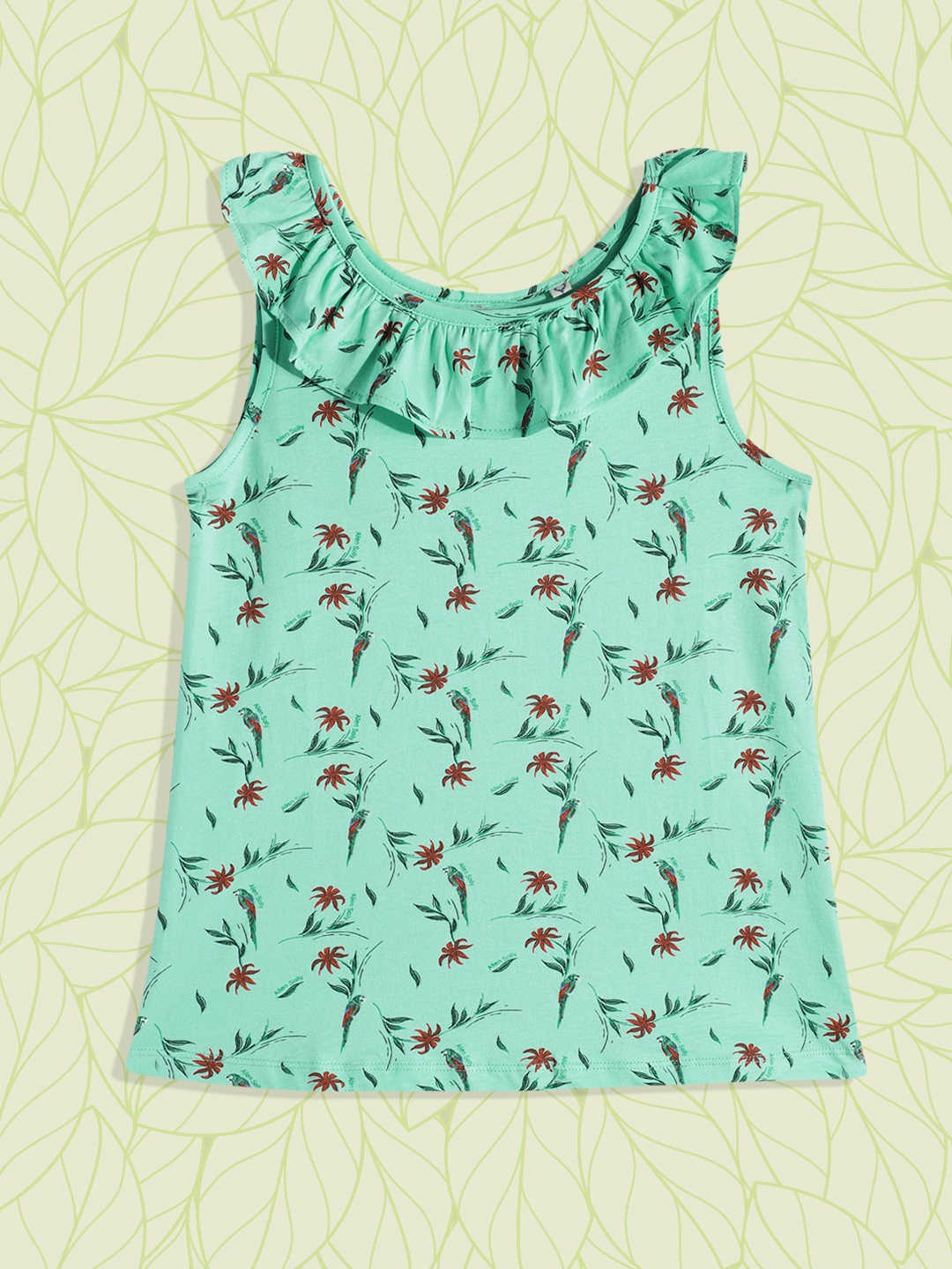 Allen Solly Junior Girls Sea Green & Red Floral Printed Pure Cotton A-Line Top